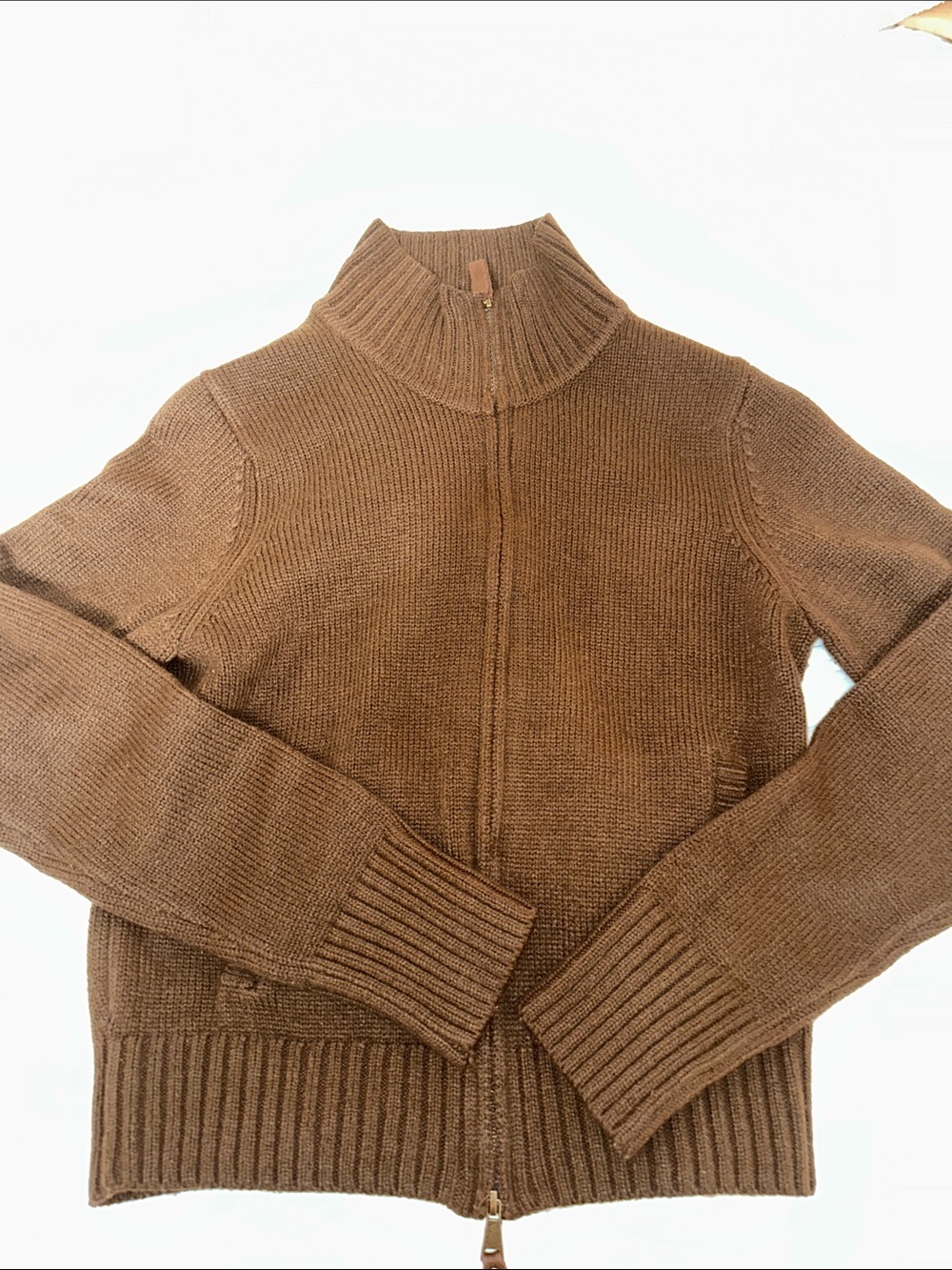 Garage Women's Brown Zip-Up Ribbed Knit Sweater
